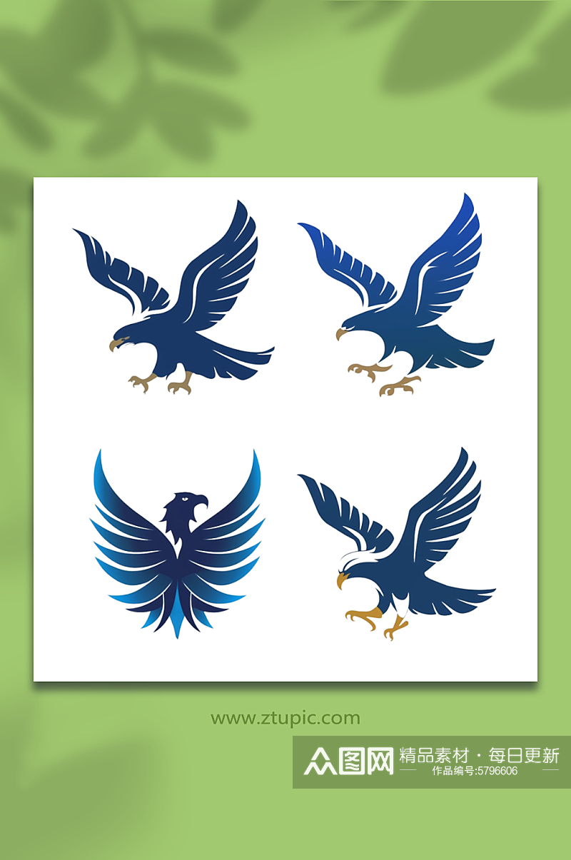蓝色侧面鹰商标透明底免抠图设计元素素材