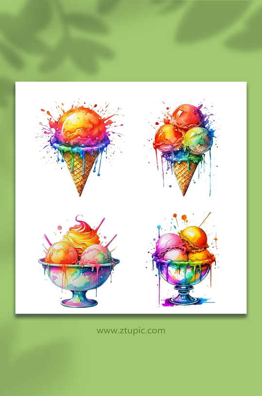水彩赛博朋克风格冰淇淋免抠图设计元素