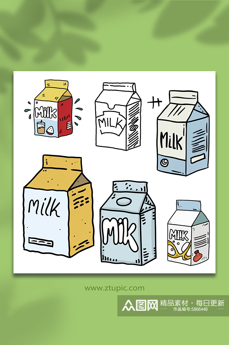 卡通牛奶盒简笔画透明底设计元素素材