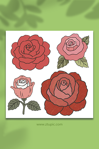 卡通简笔玫瑰花设计元素
