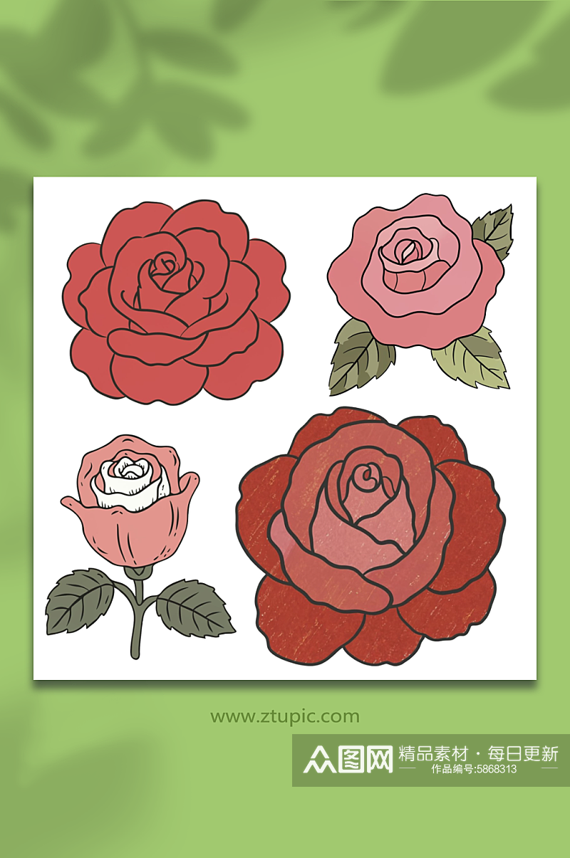 卡通简笔玫瑰花设计元素素材