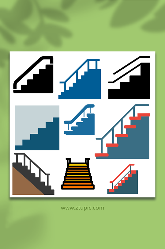 矢量风格电梯楼梯图标免抠图设计元素