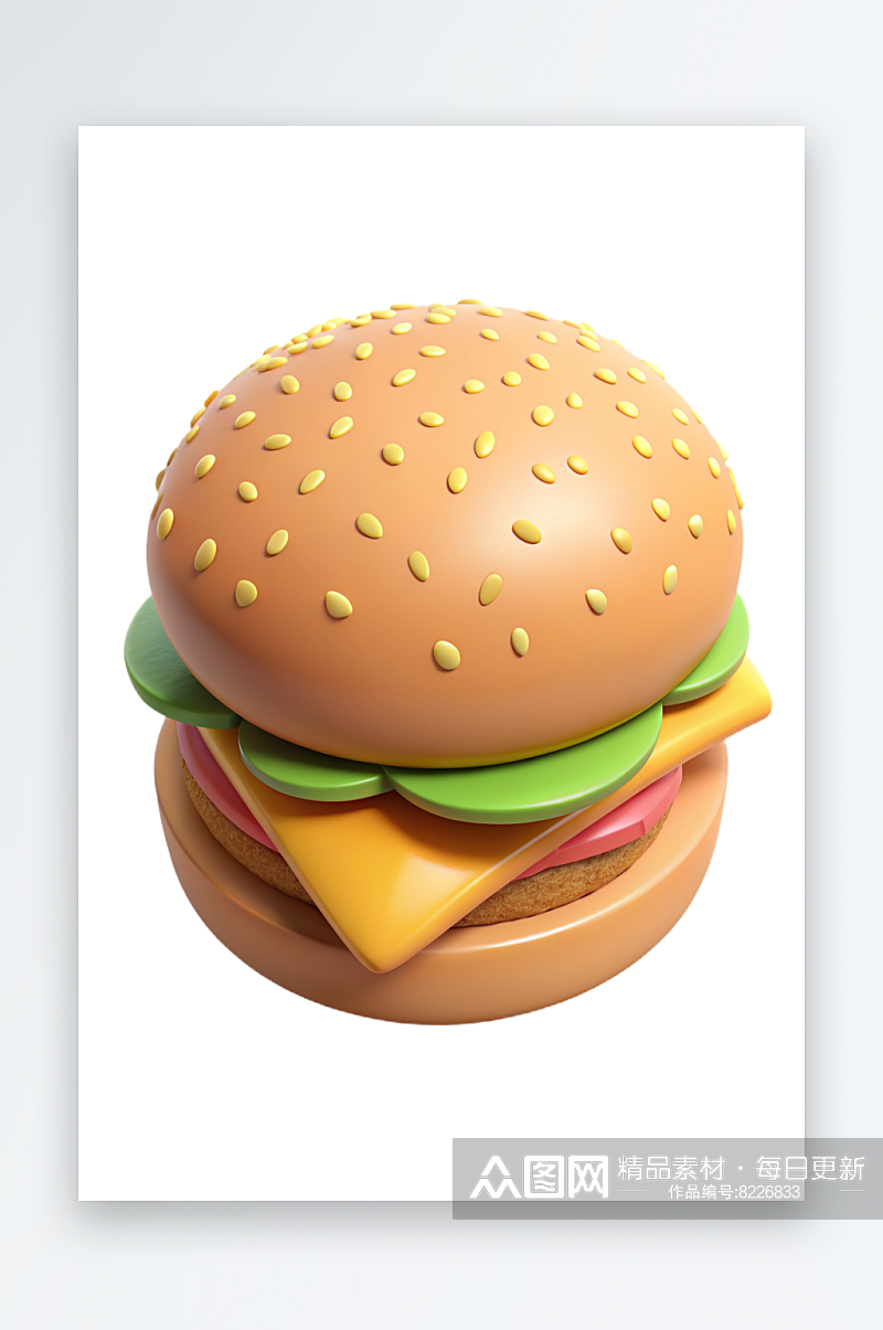 3D汉堡免抠图立体设计小元素素材
