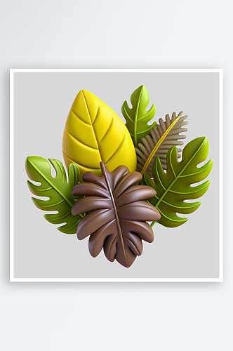 丛林树叶免抠图立体设计小元素