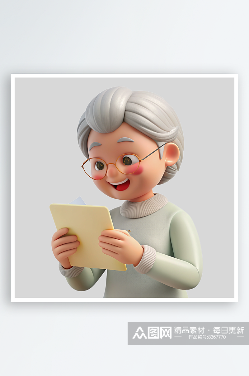 奶奶读信免抠图立体设计元素素材