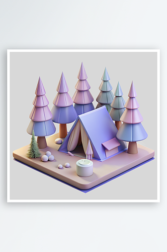 森林帐篷免抠图立体设计小元素
