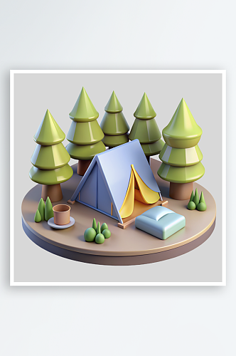 森林帐篷免抠图立体设计小元素