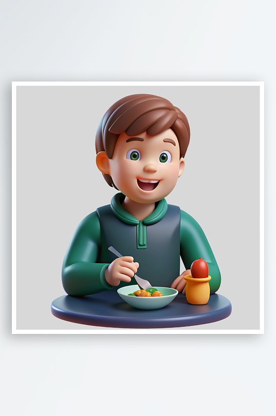 小孩吃饭免抠图立体设计元素