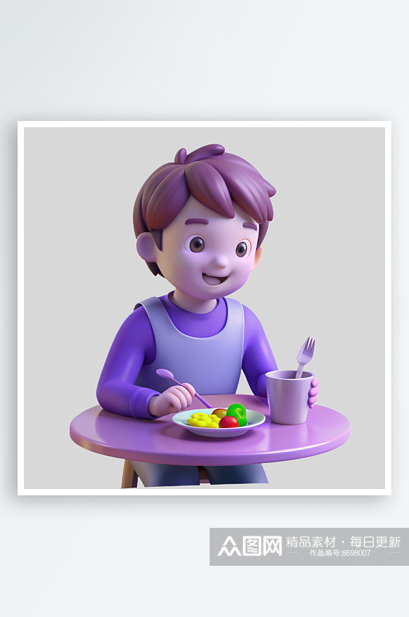 小孩吃饭免抠图立体设计元素素材