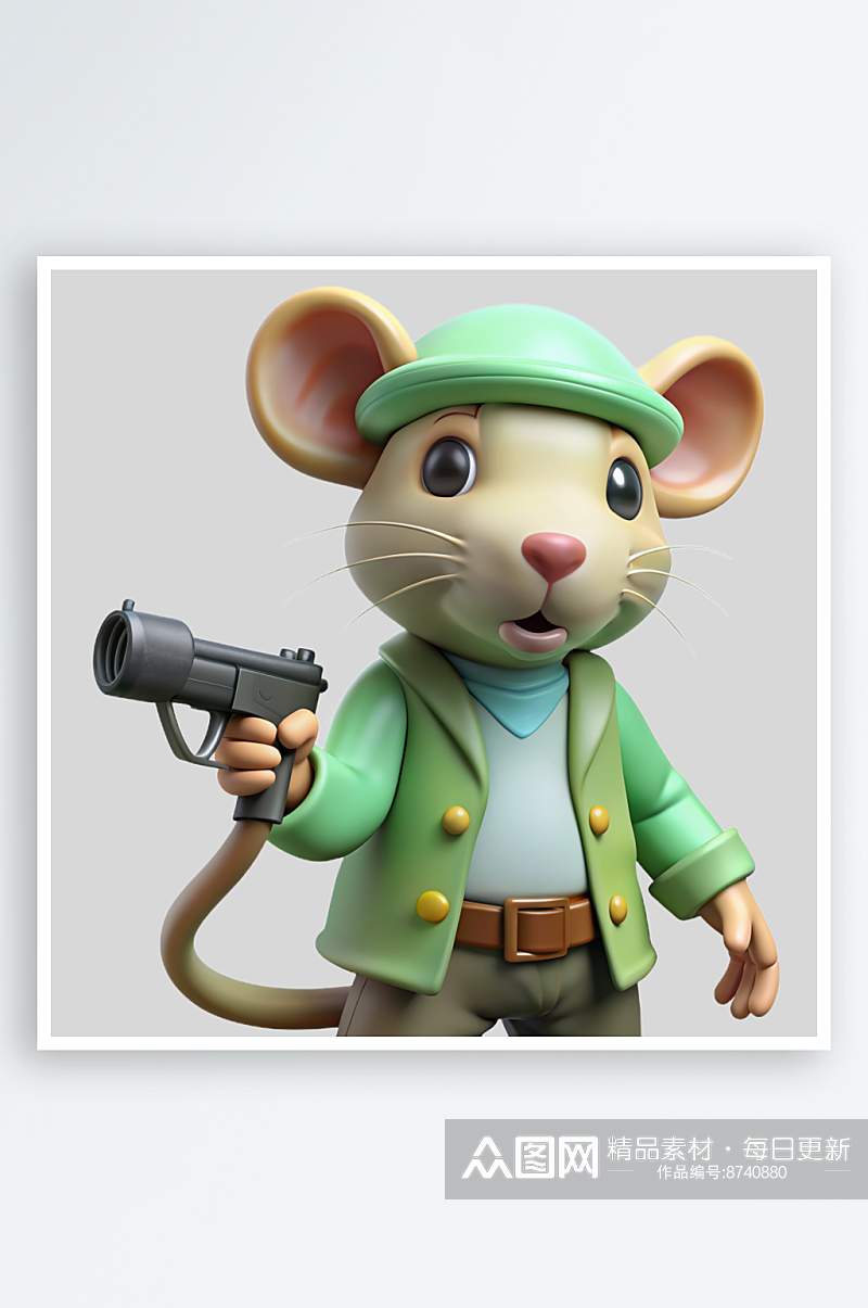 老鼠拿枪免抠图立体设计元素素材