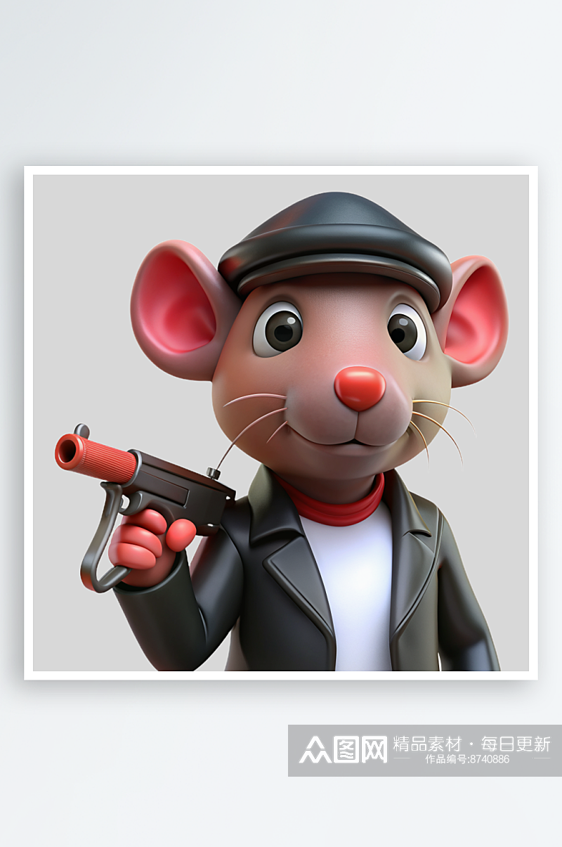 老鼠拿枪免抠图立体设计元素素材