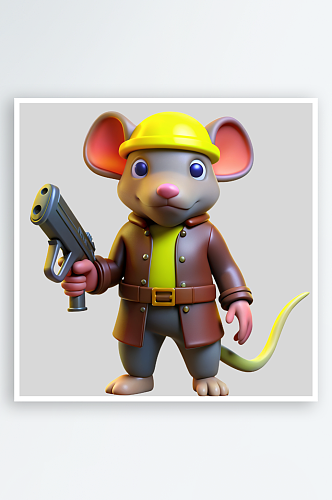 老鼠拿枪免抠图立体设计元素