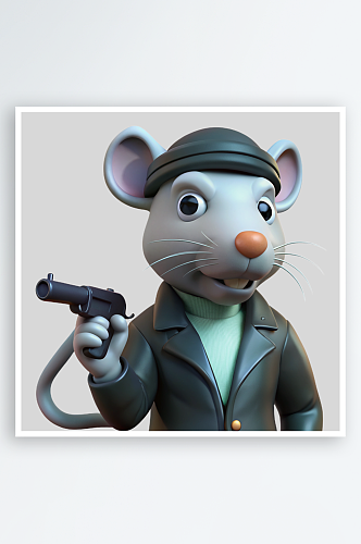 老鼠拿枪免抠图立体设计小元素