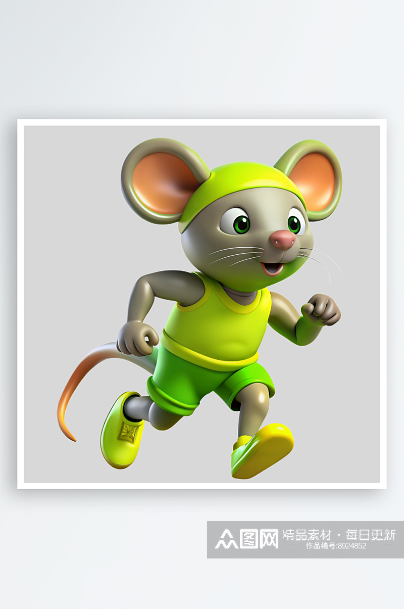 老鼠跑步免抠图立体设计元素素材