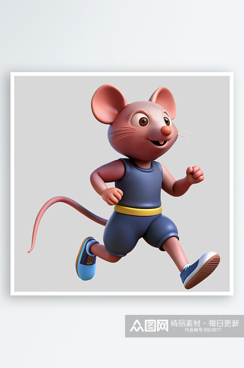 老鼠跑步免抠图立体设计元素素材