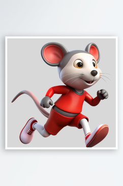 老鼠跑步免抠图立体设计元素