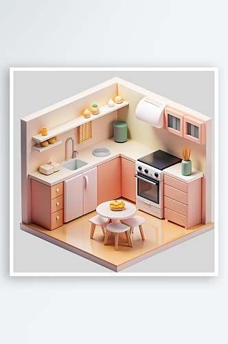 公寓厨房免抠图立体设计小元素