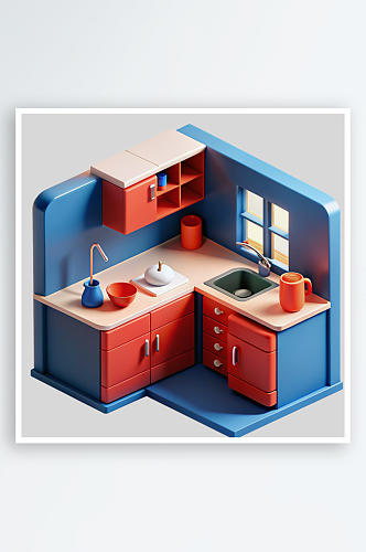 公寓厨房免抠图立体设计小元素