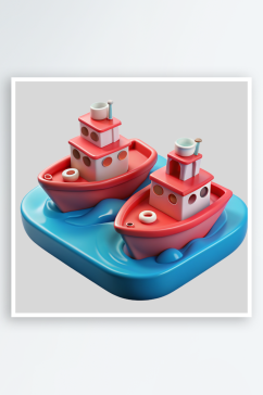儿童帆船免抠图立体设计小元素