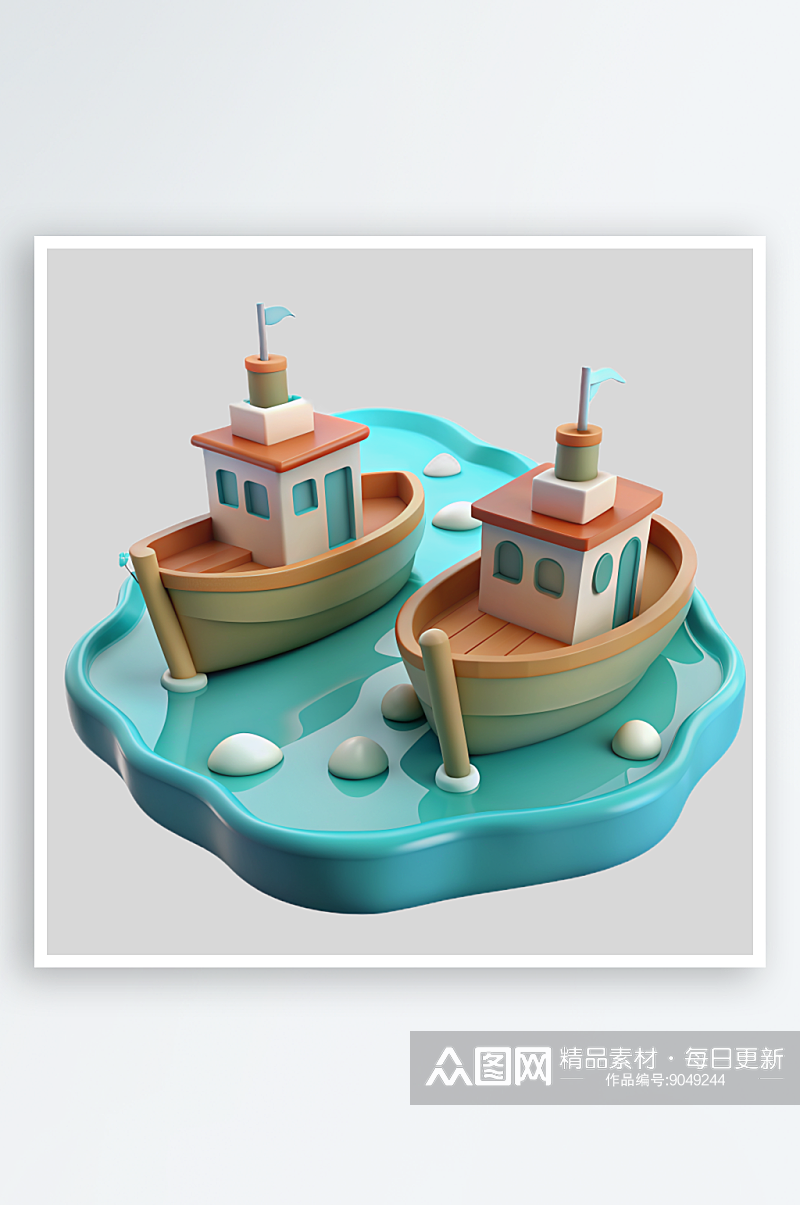 儿童帆船免抠图立体设计元素素材