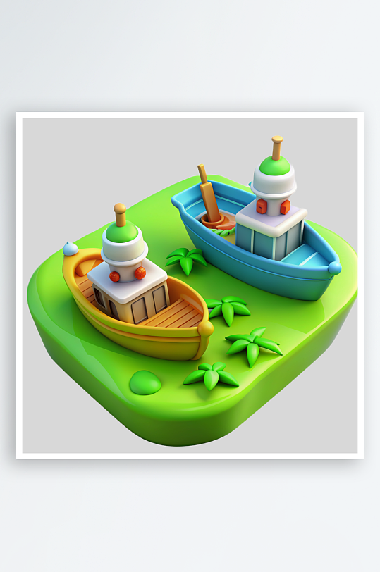 儿童帆船免抠图立体设计小元素