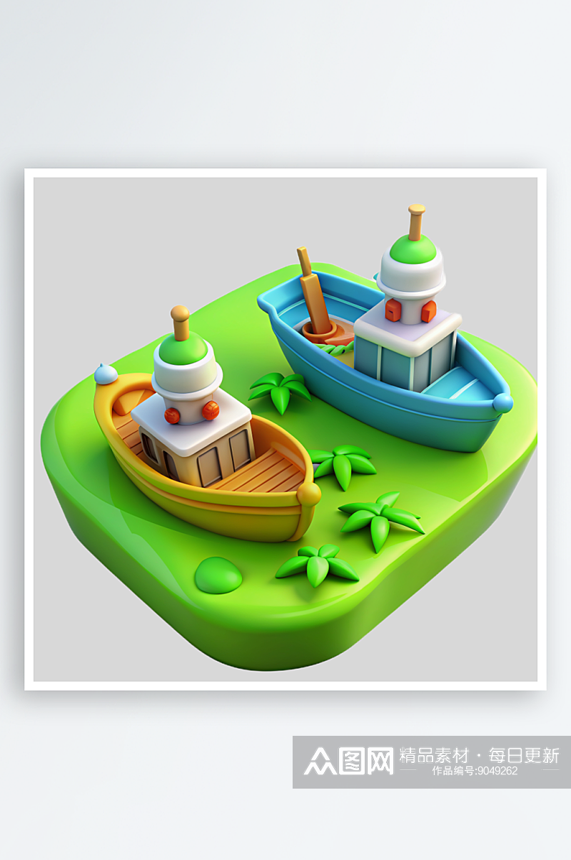 儿童帆船免抠图立体设计小元素素材