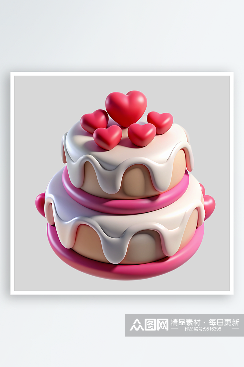 爱心蛋糕免抠图立体设计元素素材
