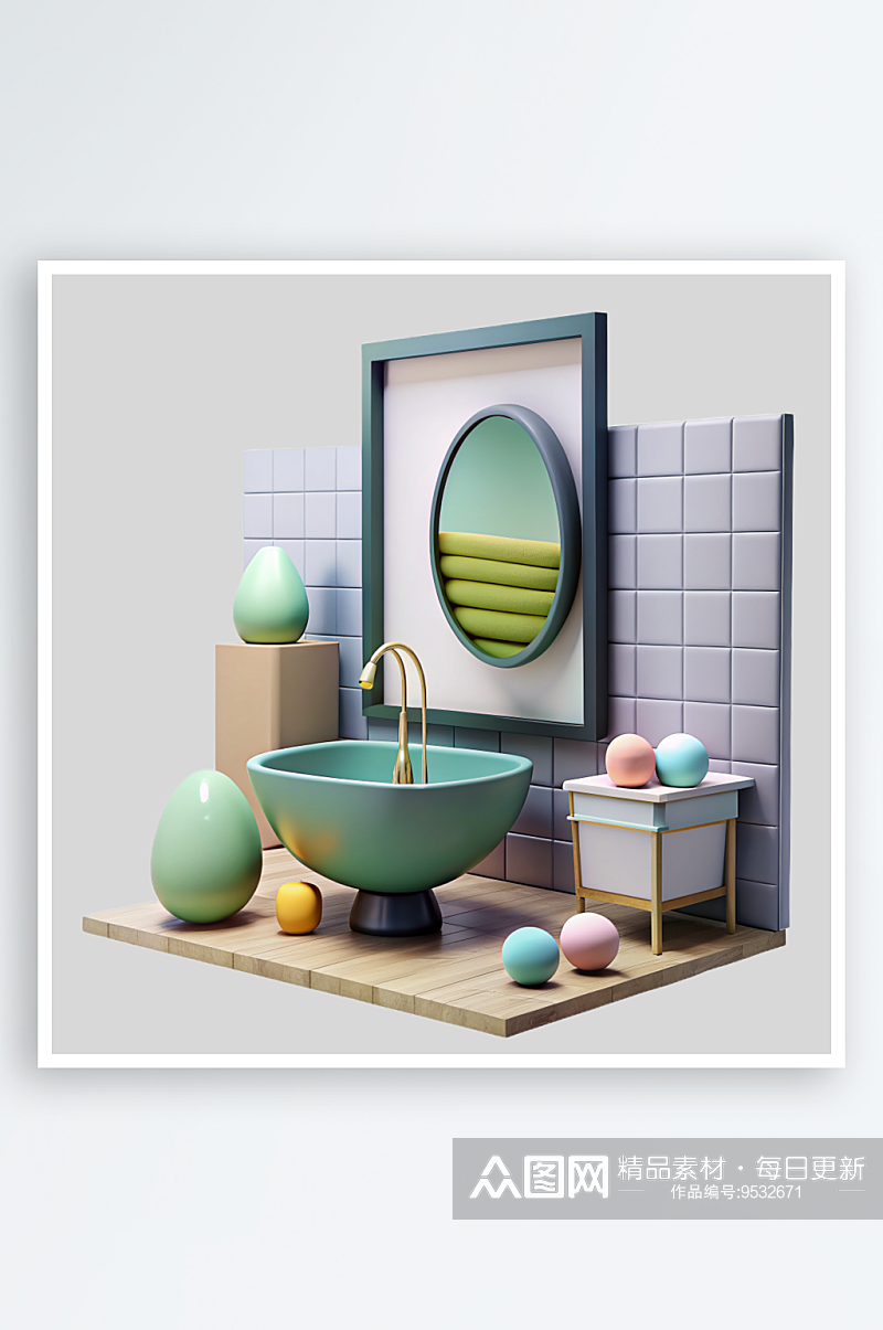 浴室免抠图立体设计小元素素材