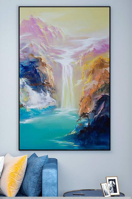大气瀑布河流客厅装饰画无框画