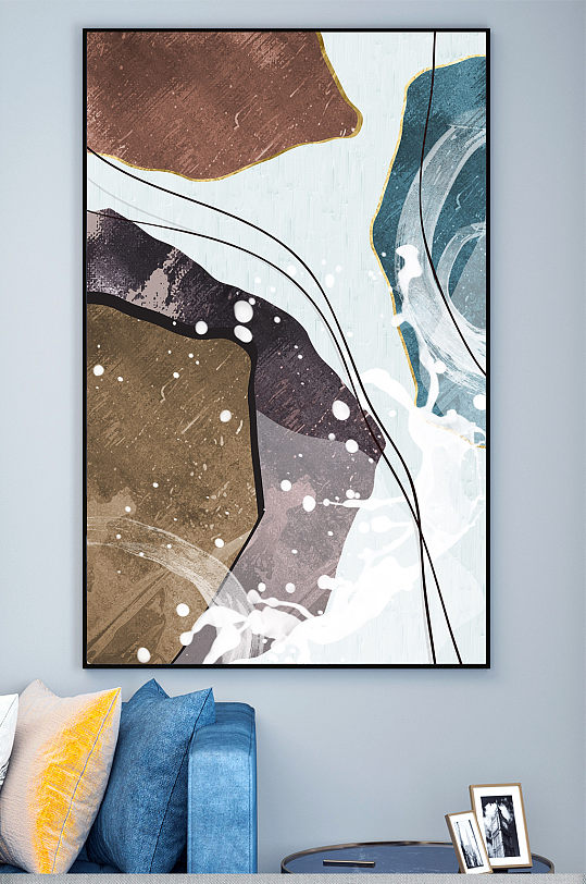 抽象简约水彩肌理色块金色客厅装饰画