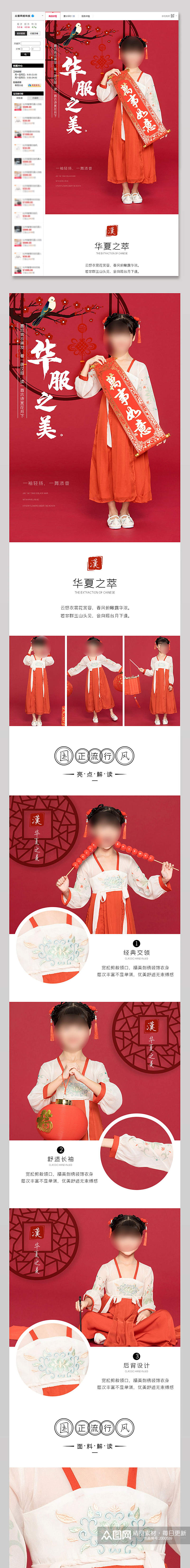 儿童服装汉服古装新年贺岁服饰详情页素材