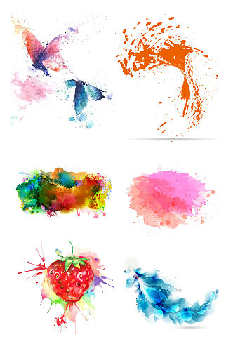 彩色飞溅水彩喷溅炫彩颜料海报PNG元素