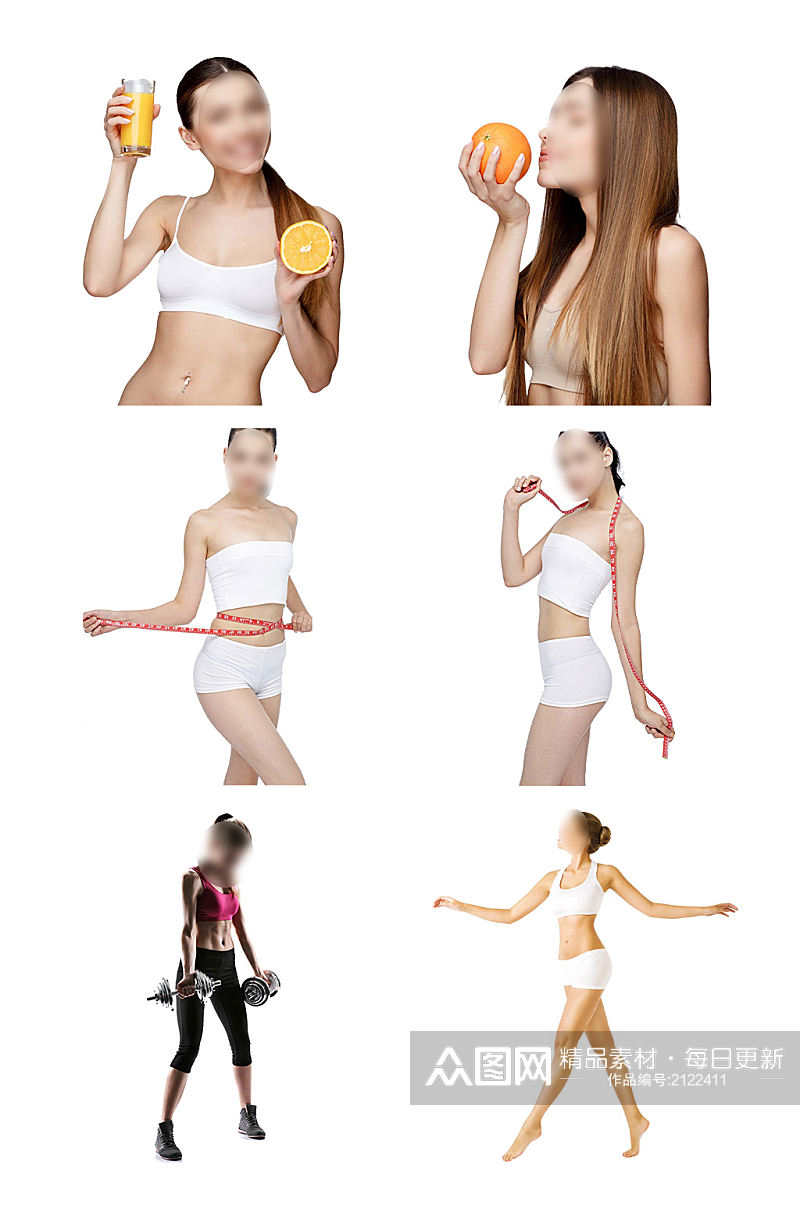 运动瘦身减肥性感美女人物PNG元素素材