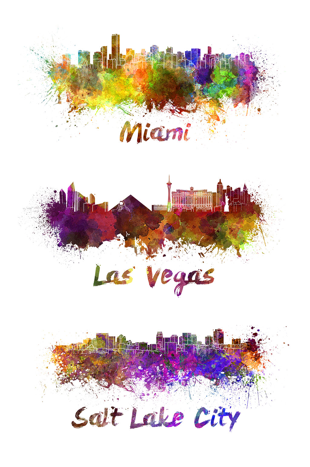 水彩水墨著名城市剪影海报素材png元素