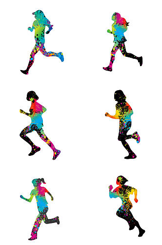 创意跑步运动员炫彩剪影运动水彩跑步剪影元素