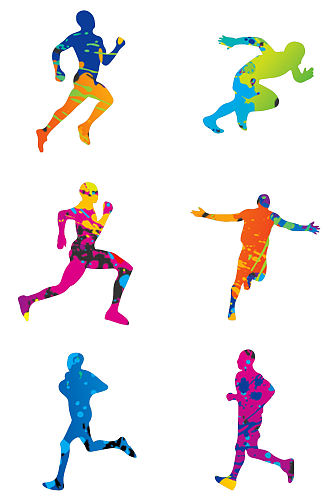 创意跑步运动员炫彩剪影水彩跑步运动剪影元素