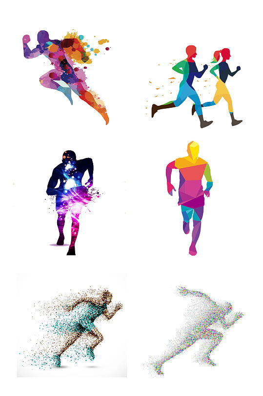 创意跑步运动员炫彩剪影水彩跑步剪影元素