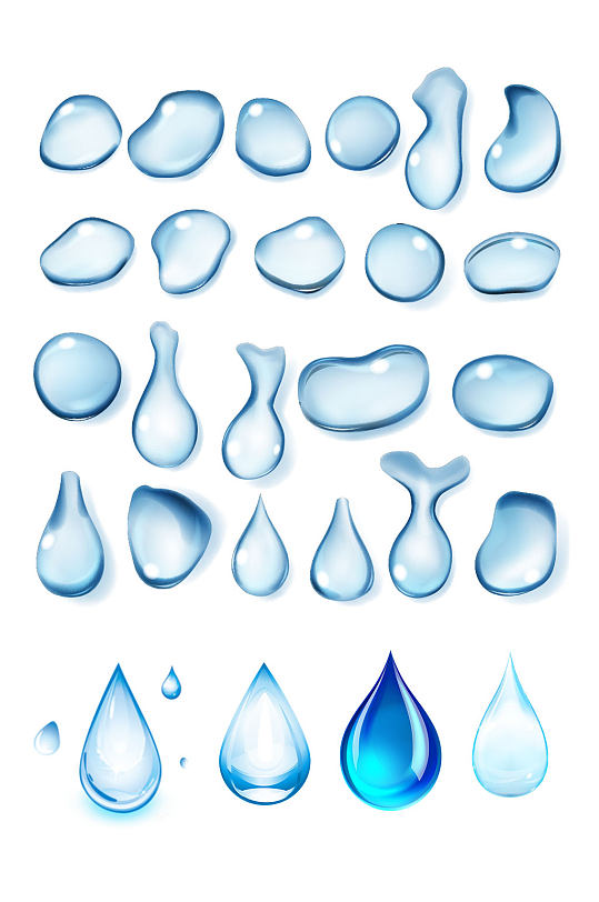 水滴形蓝色水珠插画png免扣素材元素