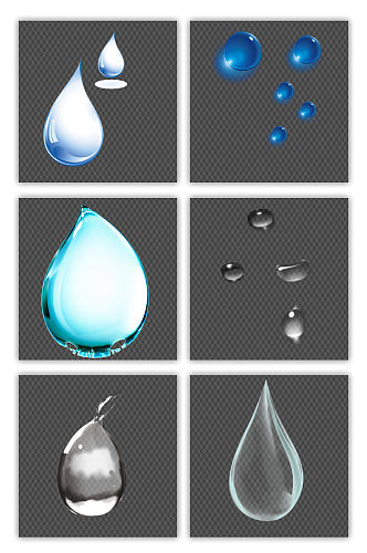 蓝色透明水滴雨滴png素材元素