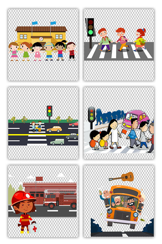 手绘校园交通安全日教育海报素材元素交通设计元素素材交通方式设计