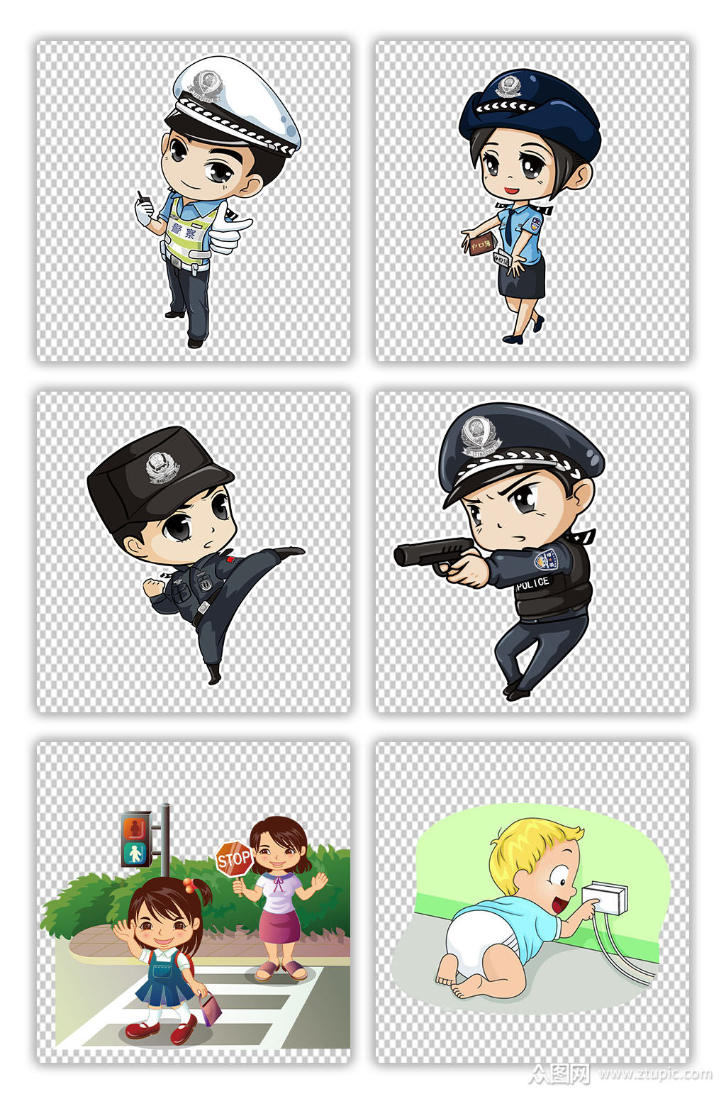 卡通手绘校园交通安全日教育海报素材元素