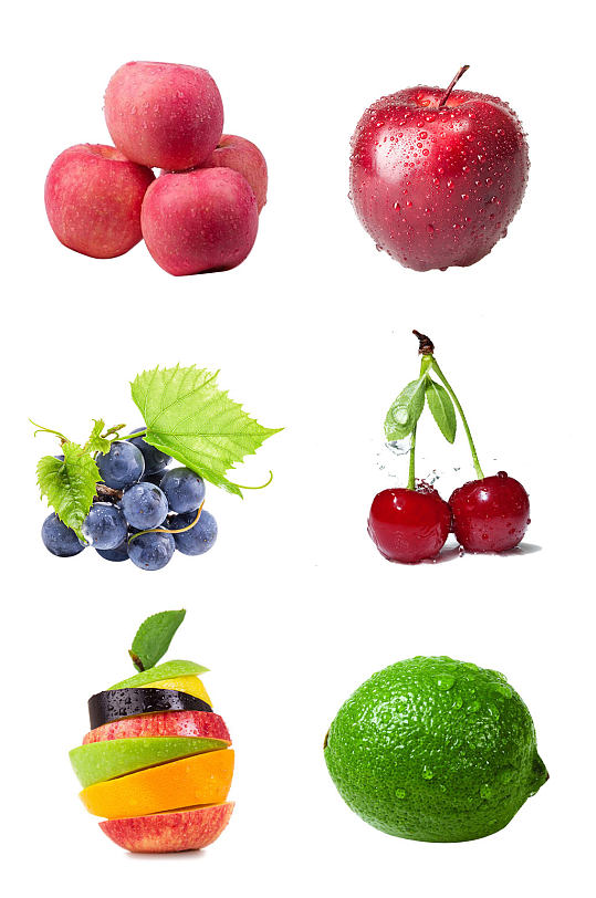 高清新鲜水果元素紫葡萄苹果樱桃元素
