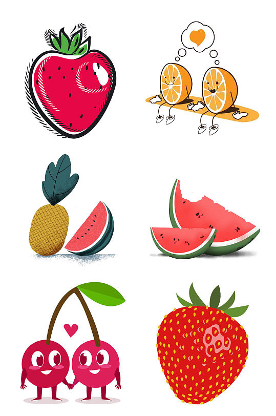 卡通西瓜草莓西瓜水果PNG元素
