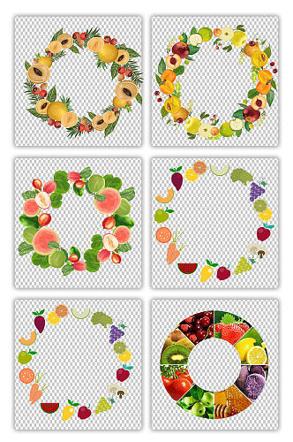 各种水果的色彩拼接圆盘水果元素