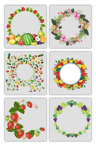 手绘各种水果的色彩拼接圆盘水果元素