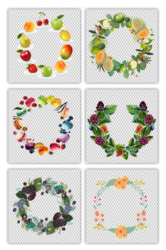创意各种水果的色彩拼接圆盘水果元素