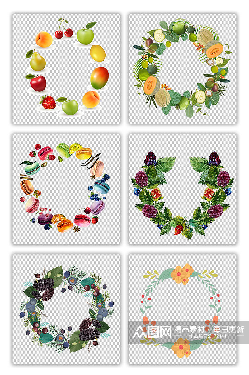 创意各种水果的色彩拼接圆盘水果元素素材