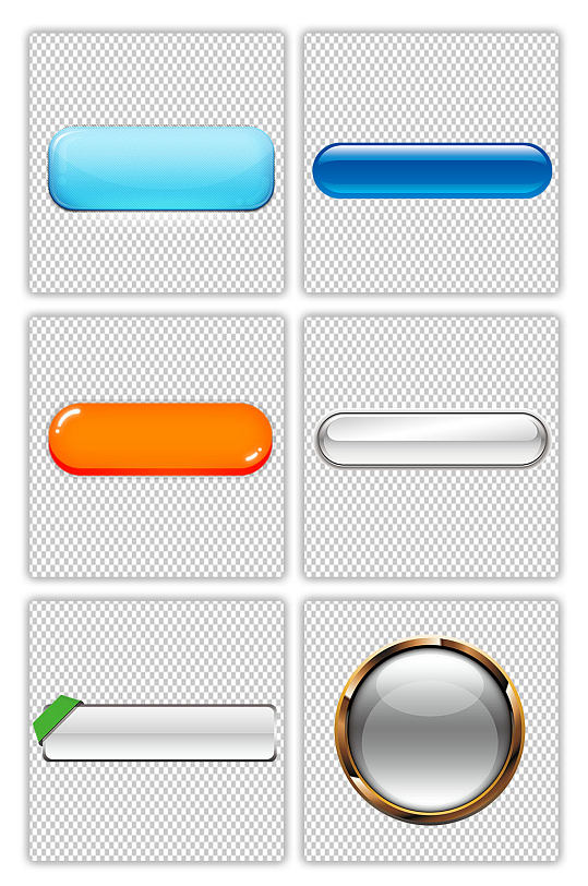 金属蓝色透明水晶按钮PNG元素