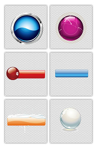 圆形蓝色红色透明水晶按钮PNG元素