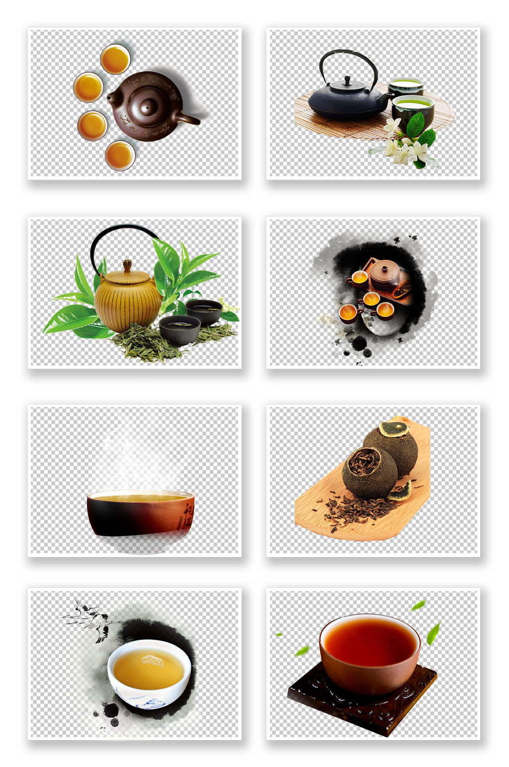 中国风水墨茶韵茶壶茶杯倒茶png元素素材